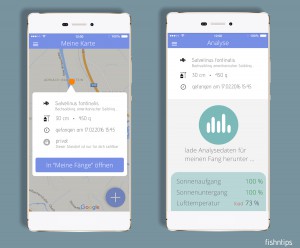 Screenshots der fishntips-App. Viele Daten in übersichtlichem Design.